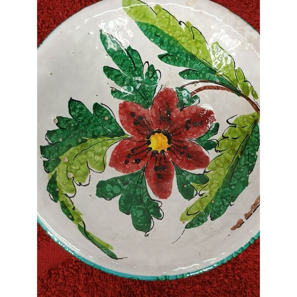 Italian Pottery Christmas Serving 2 x 6 Bowl Red Flowers Poinsettias - Picture 3 of 6